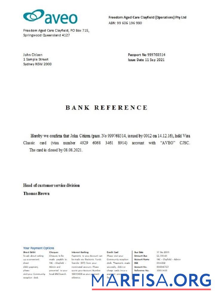 Printable Australia AVEO closure reference download for verification